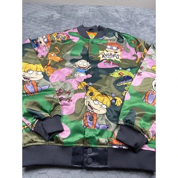 Nickelodeon Rugrats Jacket‎ Mens Large Camo Cartoon Bomber Quilted 90s Style New